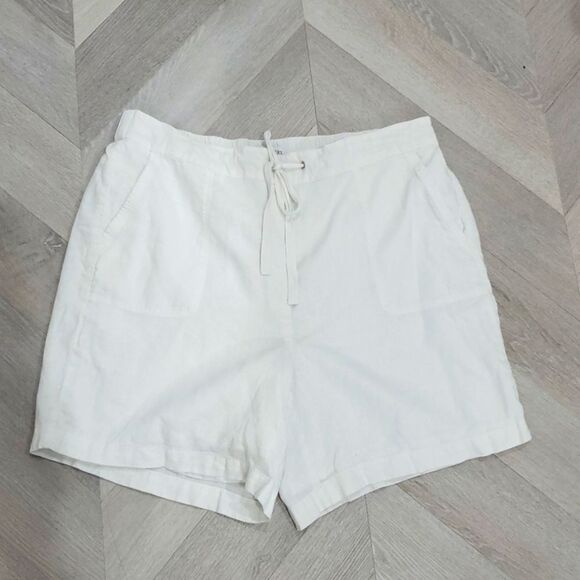 Kim Rogers High Waist Linen Blend White Shorts, Size Medium - Picture 1 of 5